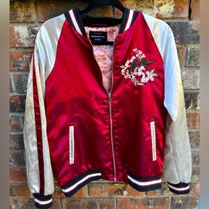 Haute Monde Floral Embroidered/Satin Bomber Jacket